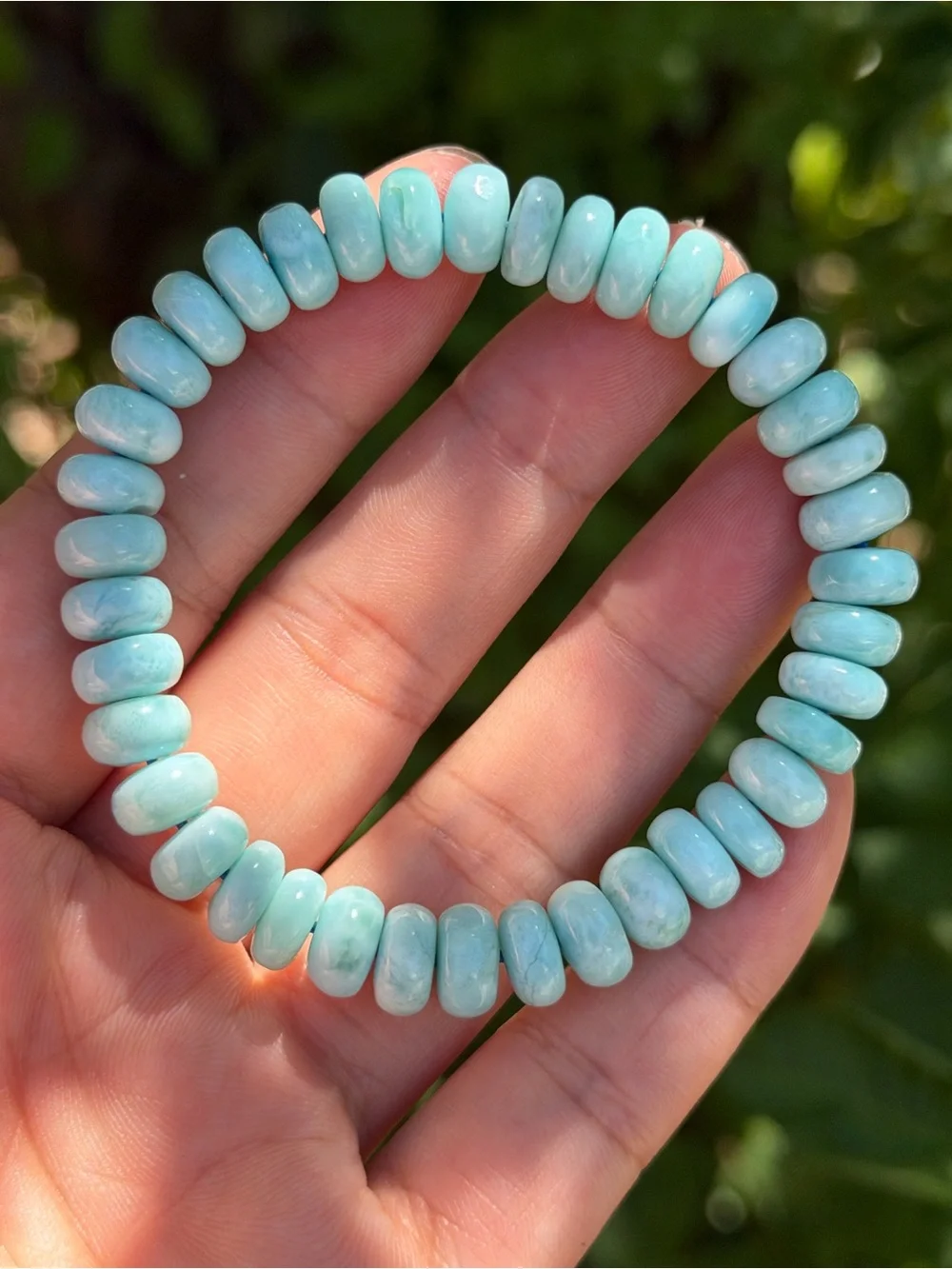 8.5mm High quality larimar donut shape Beaded Stretch Bracelet 1684